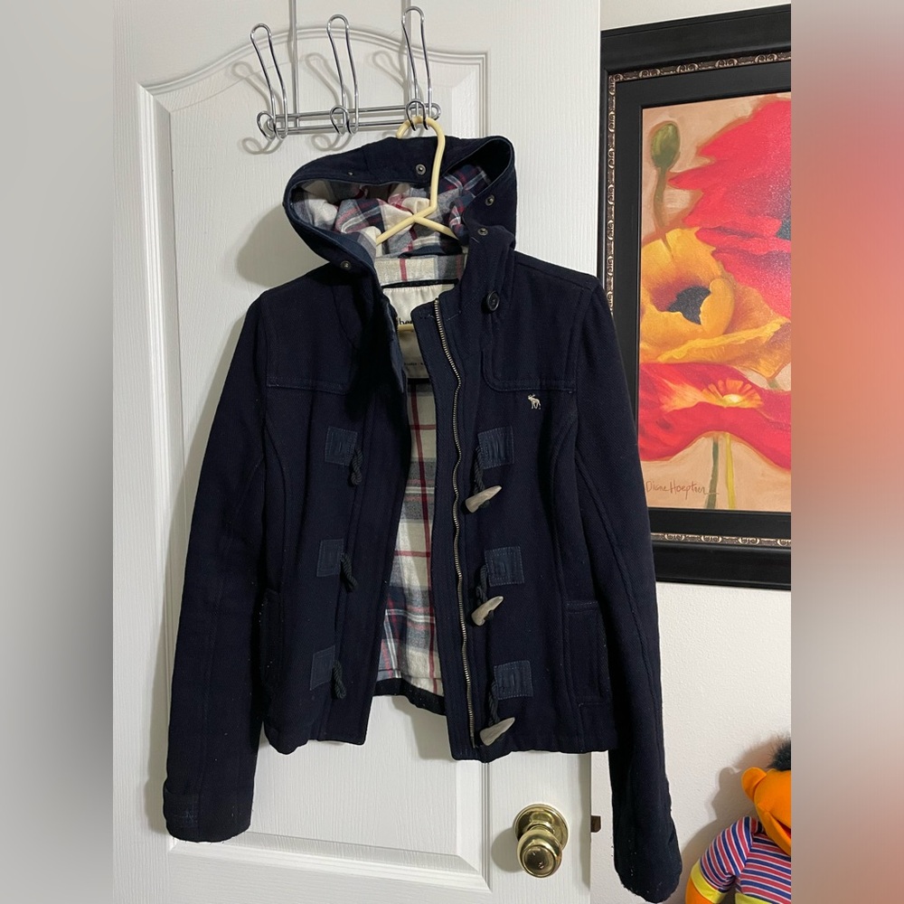 Abercrombie Kids XL navy blue hooded duffle coat